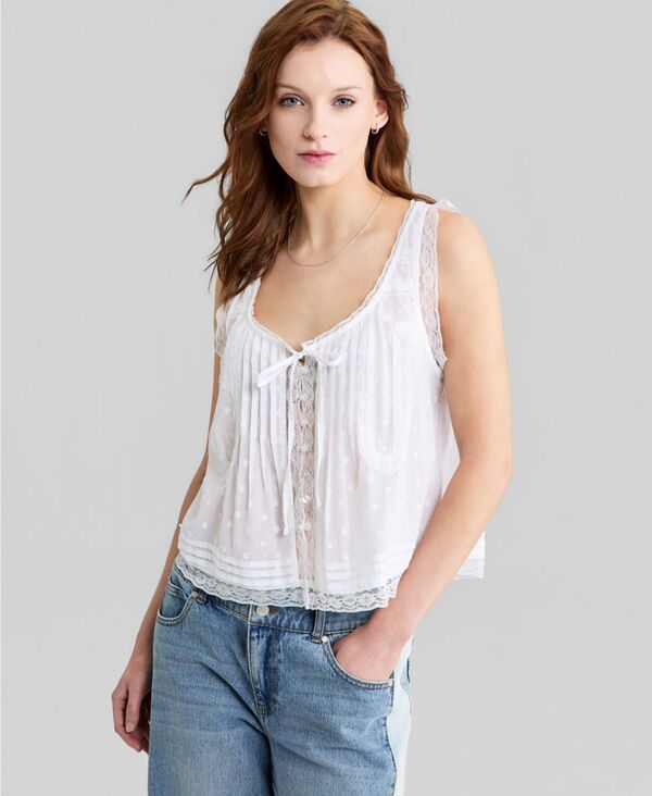 アンドノウディス レディース トップス タンクトップ コットン レース And Now This Womens Cotton LaceTrim Tank Top Bright White ホワイト