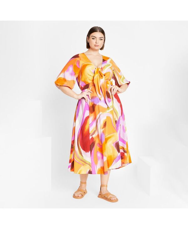 シティーシック レディース トップス ワンピース プリント CITY CHIC Womenswirl Tie Print Dressummer swirl