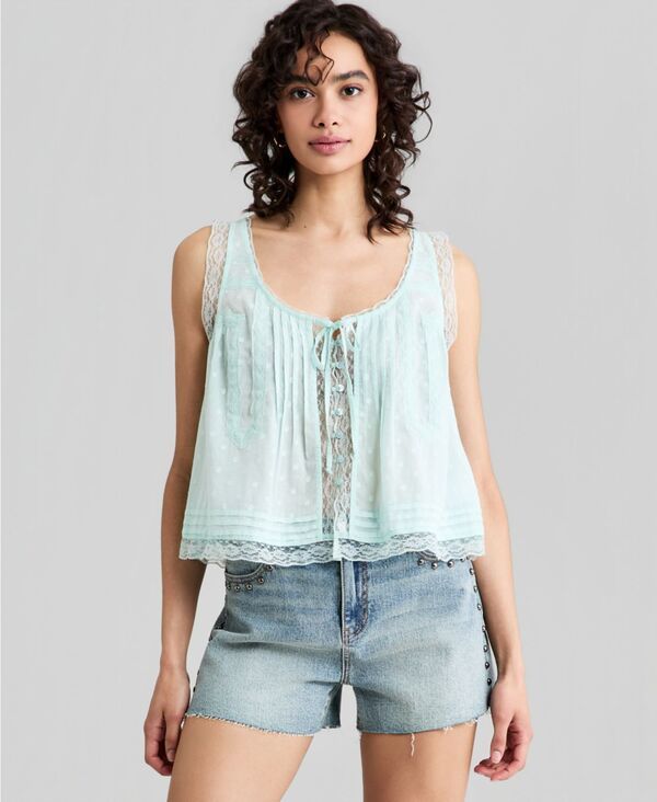 アンドノウディス レディース トップス タンクトップ コットン レース And Now This Womens Cotton LaceTrim Tank Top Washed Mint ミント