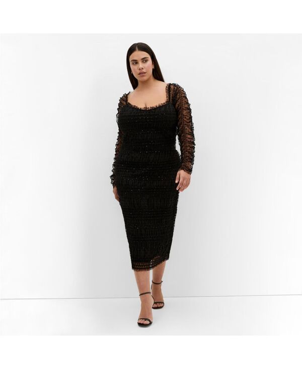 シティーシック レディース トップス ワンピース プラスサイズ ミディ CITY CHIC Plusize Sofie Dobby Spot Midi Dress Black ブラック