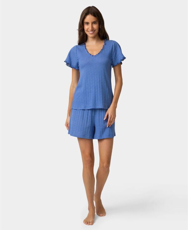 ヒュー レディース アンダーウェア ナイトウェア コットン Hue Womens Cotton Pointelle Pajamas Top Dazzling Blue ブルー