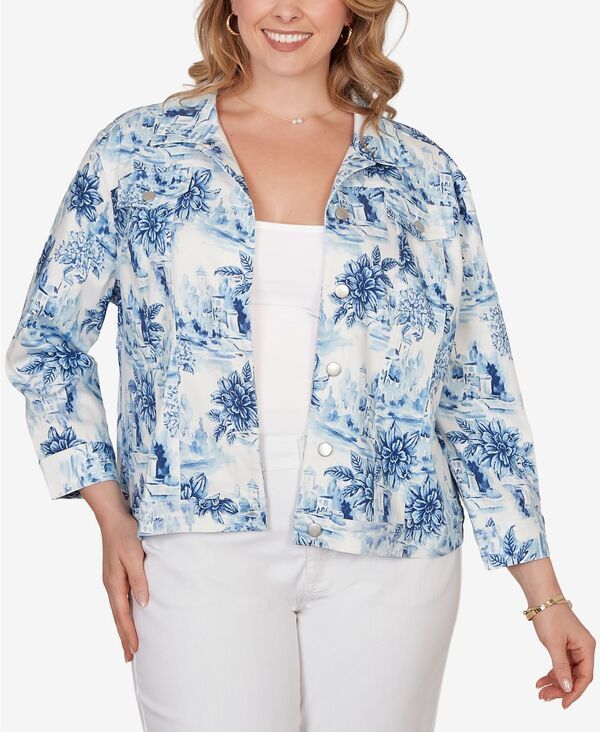 ルビーアールディー レディース アウター ジャケット・ブルゾン プラスサイズ プリント デニム Ruby Rd Plusize Toile Printrademark Denim Jacket Por
