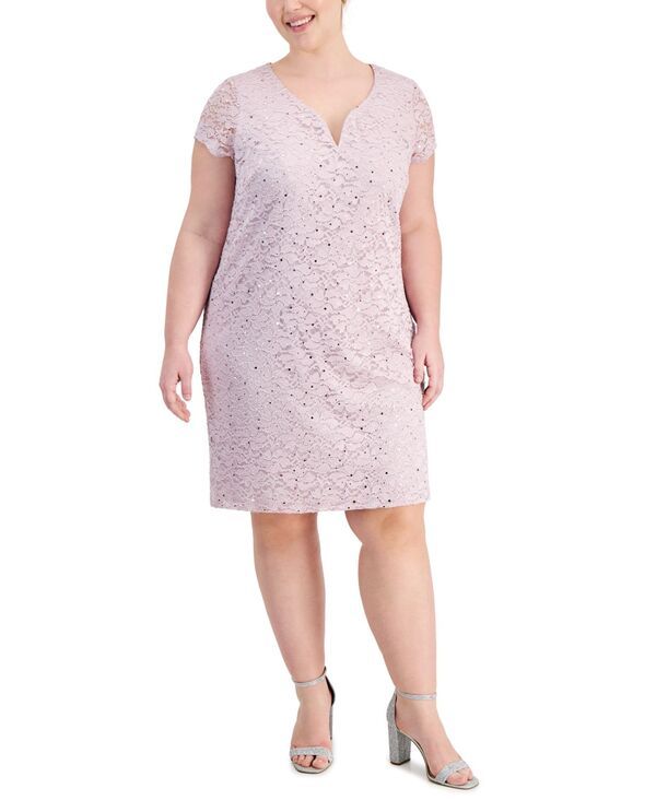 コネクテッド レディース トップス ワンピース プラスサイズ スパンコール レース Connected Plusize VSlitNeck Sequin Lace Sheath Dress Pale 25,350円