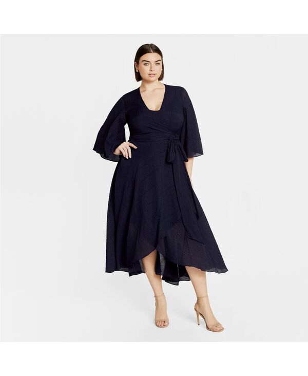 シティーシック レディース トップス ワンピース フリル マキシ CITY CHIC Womens Kira Ruffle Wrap Maxi Dress Navy ネイビー
