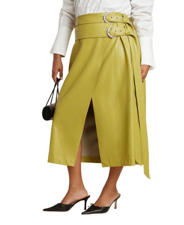 エロクイ レディース ボトムスカート レザー フェイクレザー ELOQUII Womens Double Belt Wrap Faux Leather Skirt Moss
