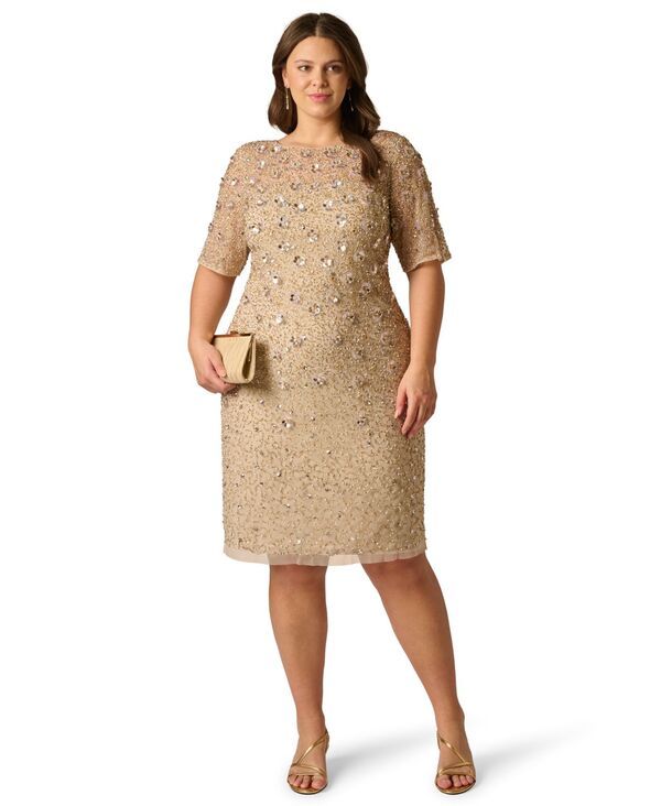 アドリアナ パペル レディース トップス ワンピース プラスサイズ Adrianna Papell Plusizembellished Sheath Dress Biscotti