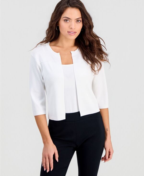ロビー・ビー レディース アウター ニット・セーター プチ ジャージー Robbie Bee Petite OpenFront 34Sleeve Jersey Shrug White ホワイト