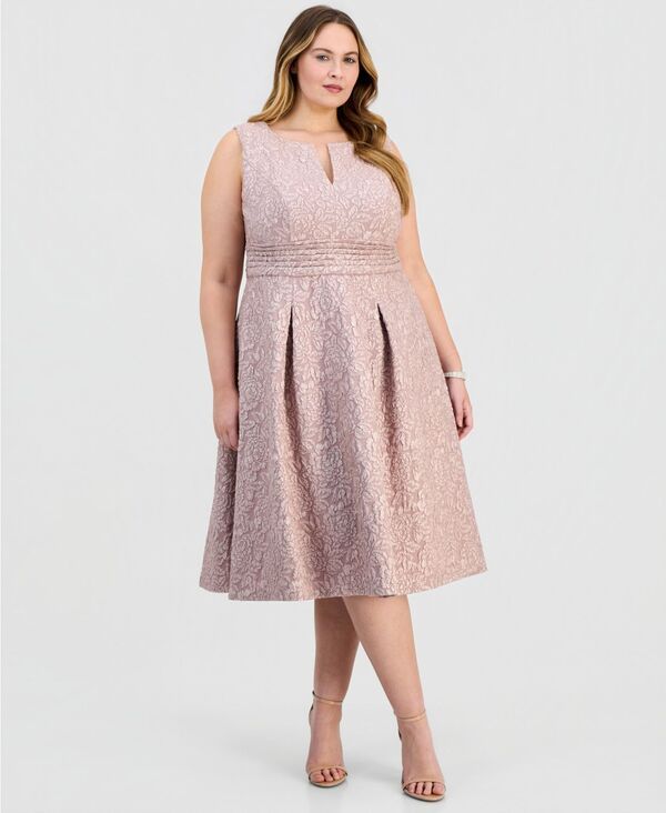 アレックスイブニングス レディース トップス ワンピース プラスサイズ プリーツ ミディ Alex Evenings Plusize Jacquard Pleated Midi Dress Blush