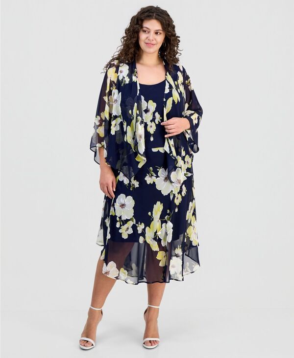 ロビー・ビー レディース トップス ワンピース シフォン フラワー柄 プラスサイズ プリント フラワー ジャケット Robbie Bee Plusize Floral Print OpenFront