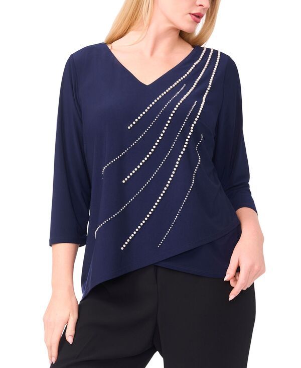 ミスク レディース トップス ワンピース Vネック プラスサイズ MSK Plusize VNeck Tulip Hem Top Classic Navy ネイビー