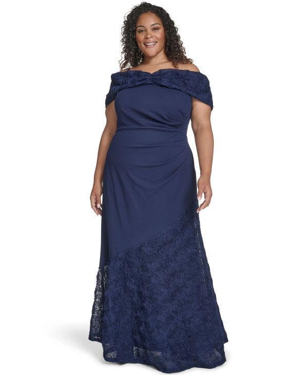 エリザジェイ レディース トップス ワンピース プラスサイズ Eliza J Plusize OffThe Shoulder Mermaid Gow navy ネイビー