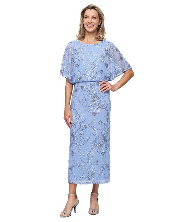 エスエルファッションズ レディース トップス ワンピース ミディ スパンコール SL Fashions Womensequined Blouson Midi Dress Blue ブルー