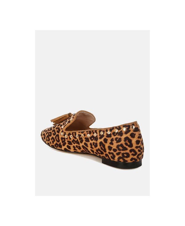 ラグアンドコー レディース シューズ スリッポン・ローファー Rag Co Womens Niloha Studs and Tassels Detaileopard Loafers Brown ブラウ