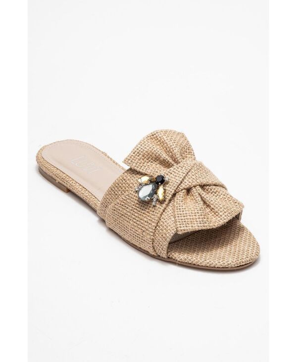 プロローグシューズ レディース サンダル Prologue Shoes Daphne Raffia Bow Slide Sandal Women Beige faux leather ベージュ