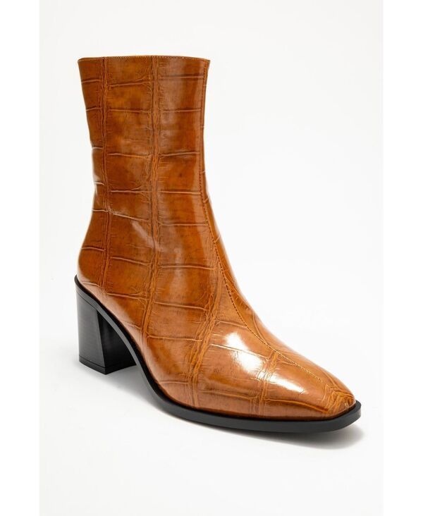 プロローグシューズ レディース ブーツ・レインブーツ アンクル ヒール Prologue Shoes Womens Chara Block Heel Ankle Boot Cognac print f