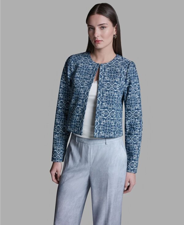 ビーシビージー レディース アウター ジャケット・ブルゾン プリント BCBG Womens Boxy Square Print Jacket Light Indigo Multi インディゴ