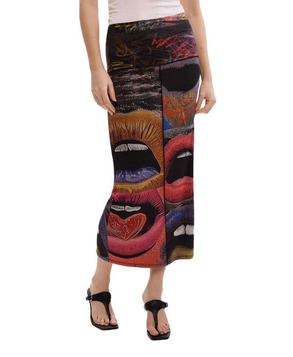 デジグアル レディース ボトムスカート プリント ニット Desigual Womens Printed Knit Skirt Black ブラック