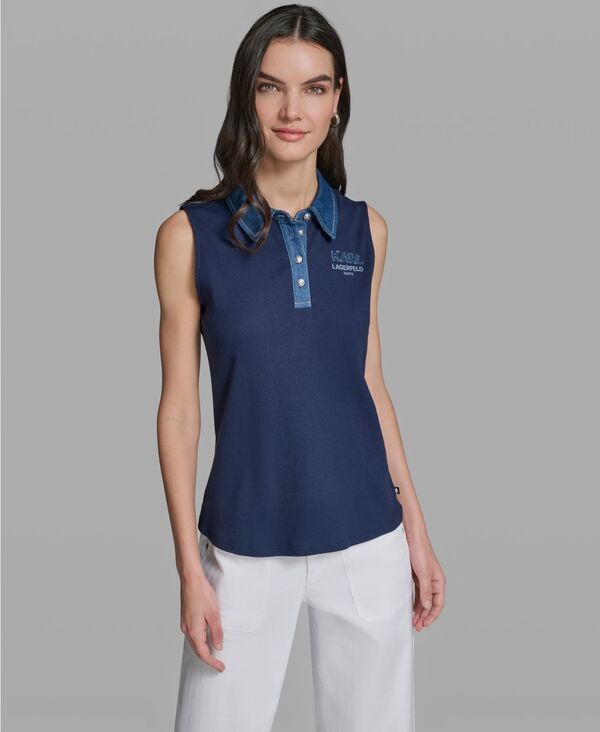 カール ラガーフェルド レディース トップス タンクトップ ポロシャツ ノースリーブ KARLAGERFELD PARIS Womensleeveless Colla red Polo Tank To