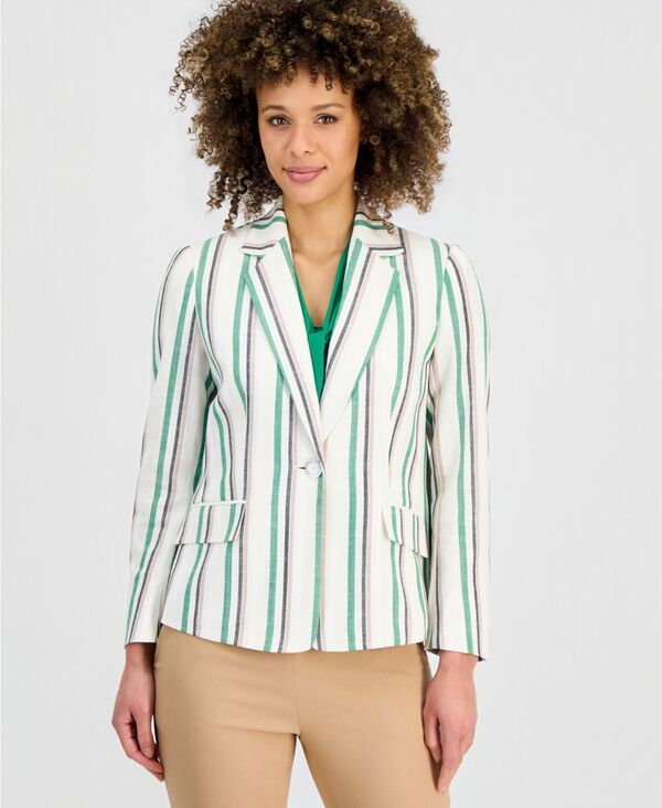 カスパール レディース アウター ジャケット・ブルゾン ブレザー Kasper Womenstriped FlapPocket Blazer Lush Green Multi グリーン