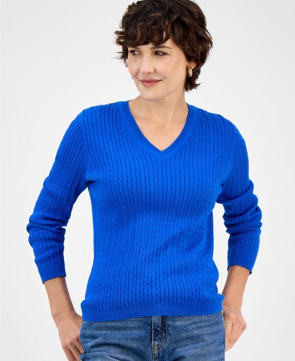 ノーティカ ジーンズ レディース アウター ニット・セーター Vネック Nautica Jeans Nautica Womens Vneck Cable Knit Sweater Online Onl