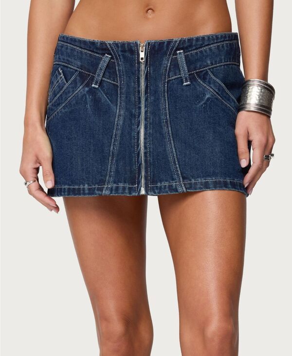 アディクテッド レディース ボトムスカート ミニ デニム Edikted Womensharlo Zip Up Denimini Skirt Bluevintagewashed ブルー