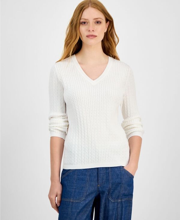ノーティカ ジーンズ レディース アウター ニット・セーター Vネック Nautica Jeans Nautica Womens Vneck Cable Knit Sweater Online Onl