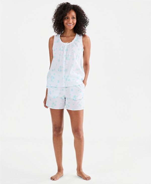 チャータークラブ レディース アンダーウェア ナイトウェア ショートパンツ Charter Club Womens Woven Tank Top and Shorts 2Piece Pajama Se