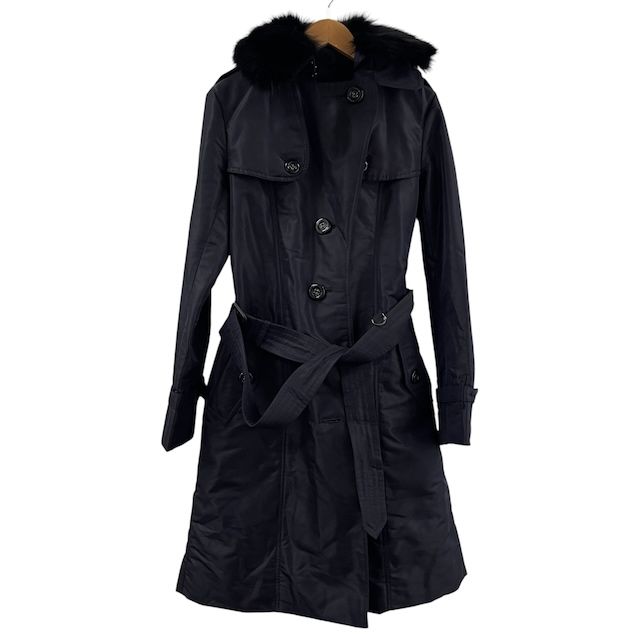 バーバリー BURBERRY フォックスファー トレンチコート 2way 中綿ライナー付き ベルト ネイビー 38 M相当 レディース