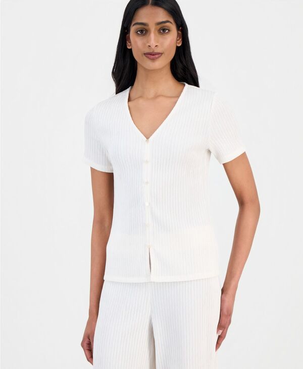 アンクライン レディース アウター ニット・セーター 半袖 カーディガン Anne Klein Womens CrinkleKnit ShortSleeve Cardigan White Dove ホ