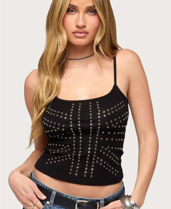 アディクテッド レディース トップス タンクトップ Edikted Womens Union Jack Grommetank Top Black ブラック