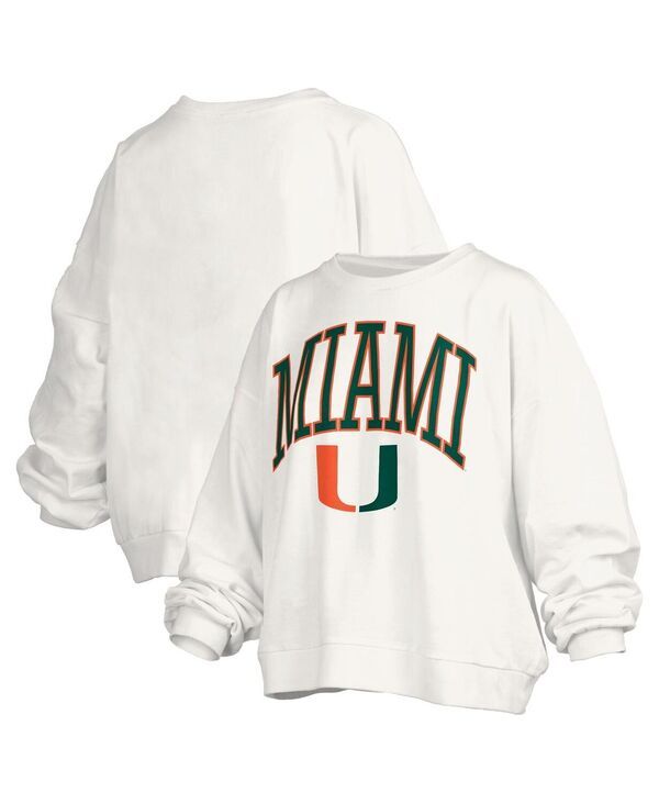プレスボックス レディース アウター パーカー・スウェット シャツ ロゴ Pressbox Womens White Miami Hurricanes Janise Arch Over Logo Wa