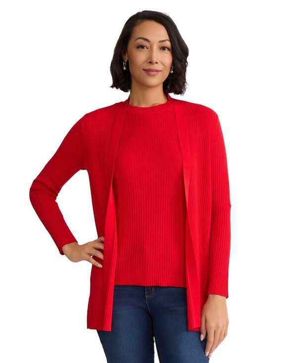 ジョーンズニューヨーク レディース アウター ニット・セーター リブ カーディガン 長袖 Jones New York Womens LongSleeve Sutton Ribbed Cardigan