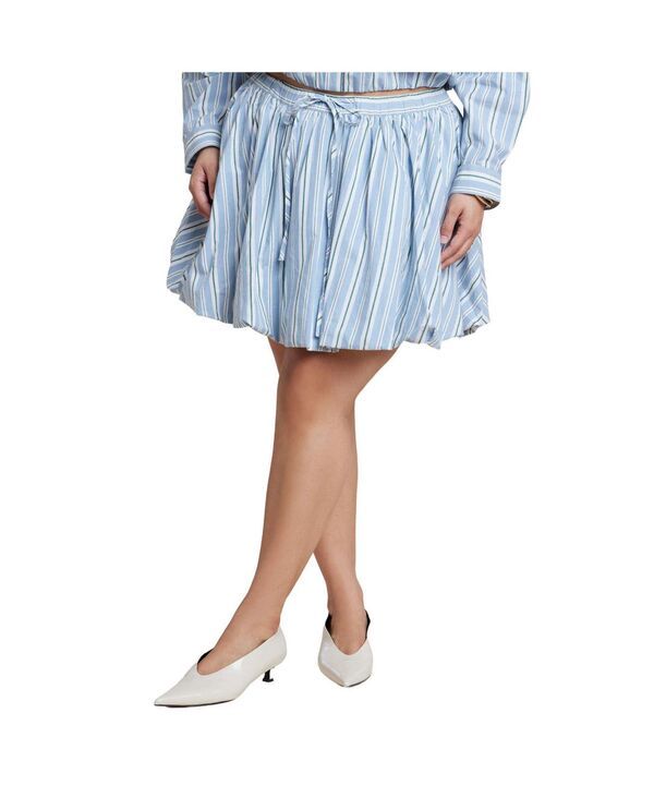 エロクイ レディース ボトムスカート ミニ ELOQUII Womenstriped Bubble Mini Skirt Pool stripe ストライプ