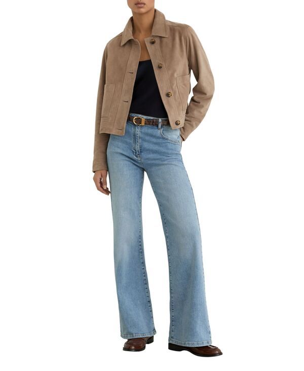 レイス レディース アウター ジャケット・ブルゾン スエード クロップド REISS Womensuede Cropped Trucker Jacket Neutral