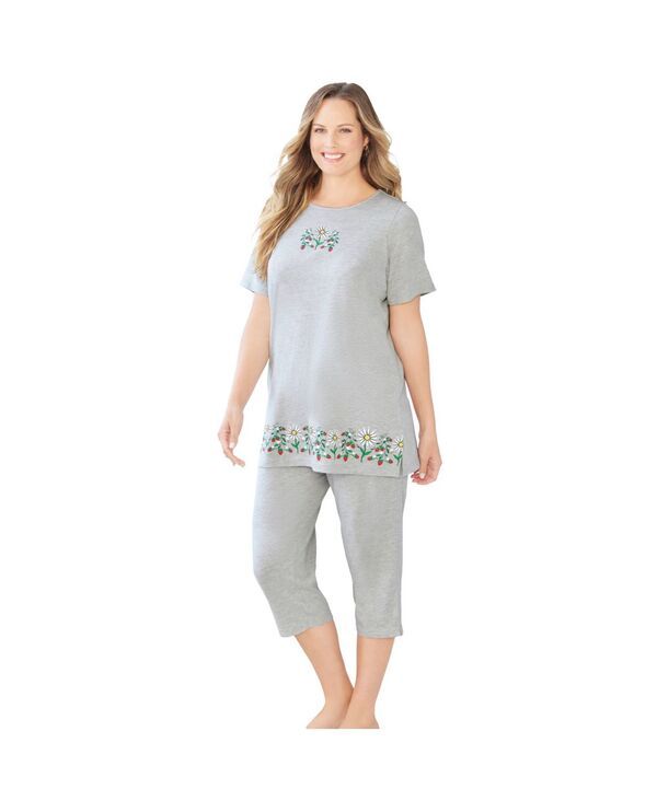 ドリームスアンドコー レディース アンダーウェア ナイトウェア キャップ ニット Dreams Co Womens Knit Capri Sleep Set Heather grey daisy グレ