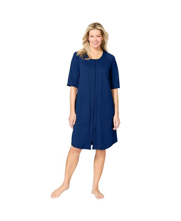 ドリームスアンドコー レディース アンダーウェア ナイトウェア パイル Dreams Co Womenshort ZipFront Robe in French Terry Evening blue