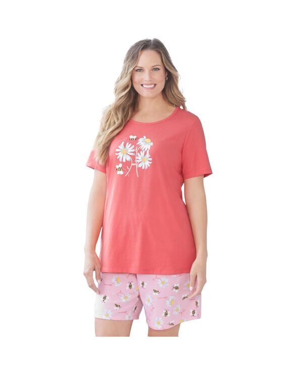 ドリームスアンドコー レディース アンダーウェア ナイトウェア ニット Dreams Co Womens Dreams and Co Knit PJ Short Set Sweet coral bee