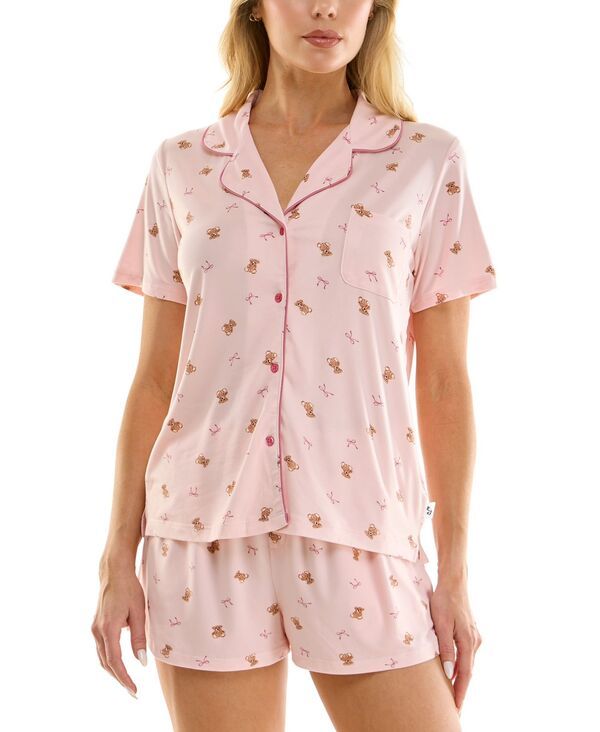 シンシアリージュルズ レディース アンダーウェア ナイトウェア ショートパンツ Sincerely Jules Womens Notch Collar Top and Pajama Shorts 2P