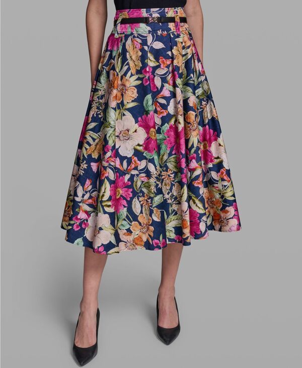 カール ラガーフェルド レディース ボトムスカート プリント ミディ KARLAGERFELD PARIS Womens Printed Belted Midi Skirt CurrantLight