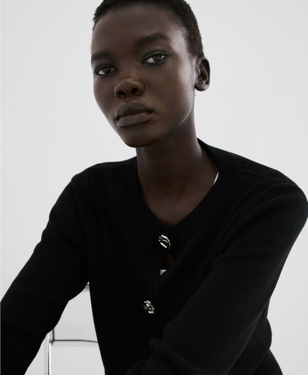 マンゴ レディース アウター ニット・セーター カーディガン MANGO Womens Jewel Button Knitted Cardigan Black ブラック