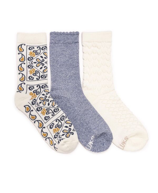 ムクルクス レディース アンダーウェア 靴下 MUK LUKS Womens Dream Step Crew Socks 3 Pair Pack Denimpaisley デニム