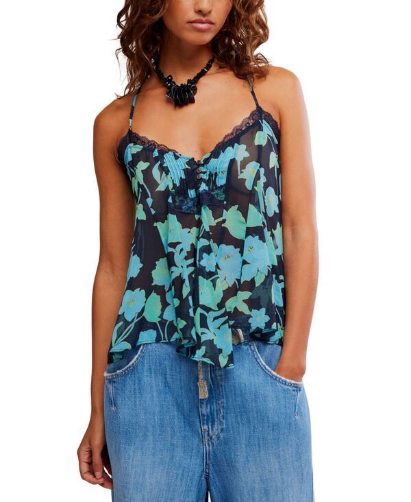 フリーピープル レディース トップス タンクトップ Vネック プリント Free People Margaux Printed VNeck Tank Top Capri Blue Combo ブルー