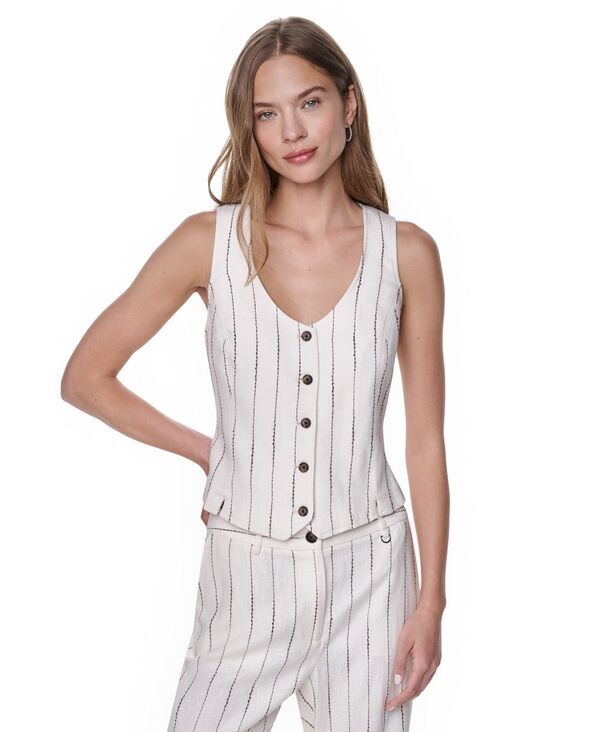 ダナ キャラン ニューヨーク レディース トップス ベスト Vネック DKNY Womens Heavy Topstitch Striped VNeck Vest Coconuttobacco ストラ