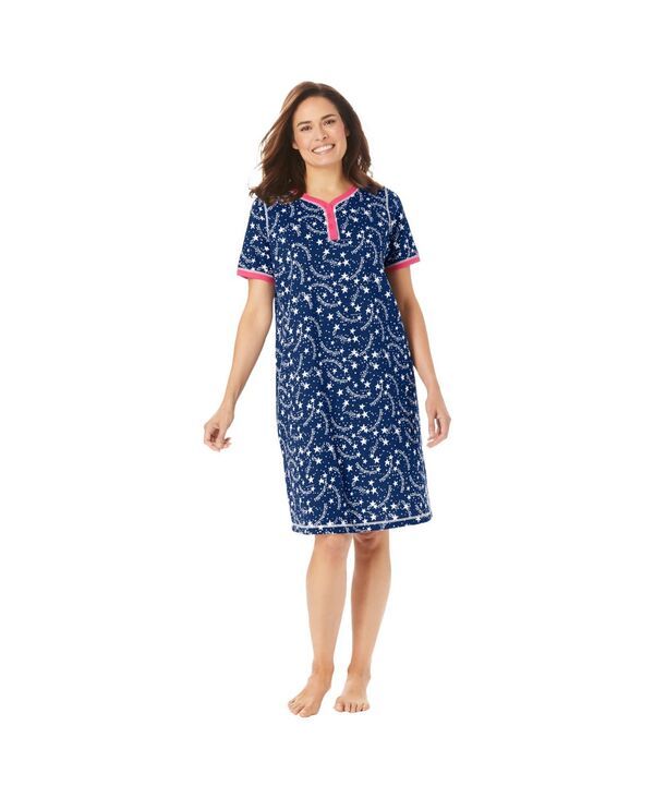 ドリームスアンドコー レディース アンダーウェア ナイトウェア プラスサイズ シャツ Dreams Co Womens Plusize Short Henley Sleepshirt Evening