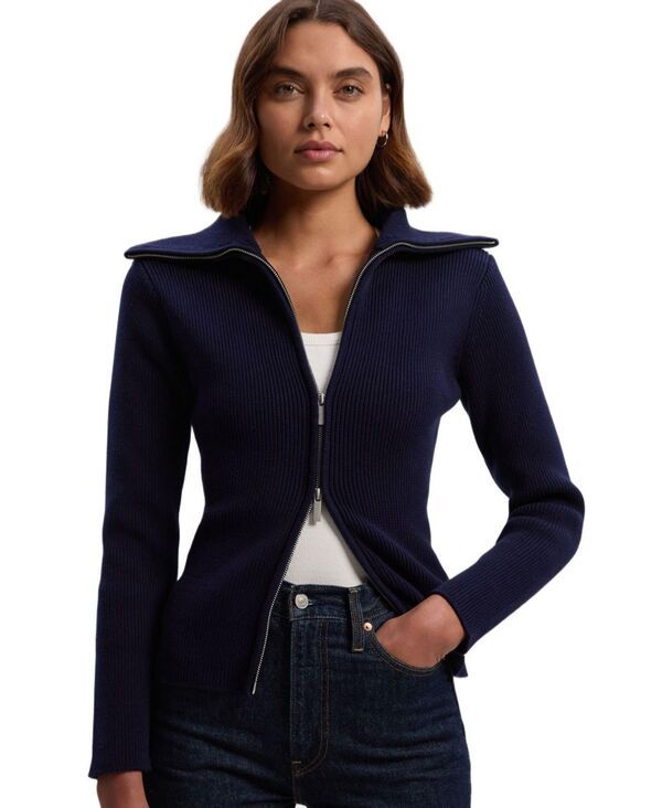 カレンミレン レディース アウター ニット・セーター フルジップ コットン カーディガン Karen Millen Womens Cotton Zip Through Collar Knit Card