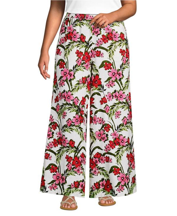 ランズエンド レディース ボトムス カジュアルパンツ リネン Lands End Womens Linen High Rise Palazzo Pants Set Bottom Ivorypink m