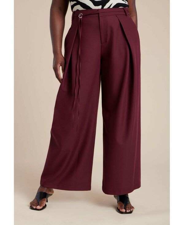 エロクイ レディース ボトムス カジュアルパンツ ELOQUII Womens Pleat Detail Trouser With Long Belt Port royale