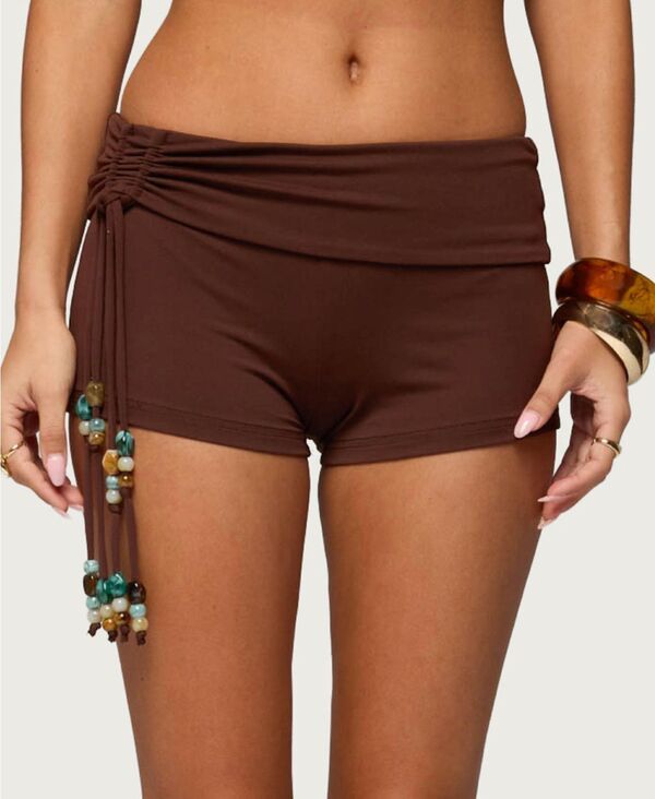 アディクテッド レディース ボトムス ハーフパンツ・ショーツ ギャザー ショートパンツ Edikted Womens Thia Ruched Bead Foldover Shorts Darkbrow
