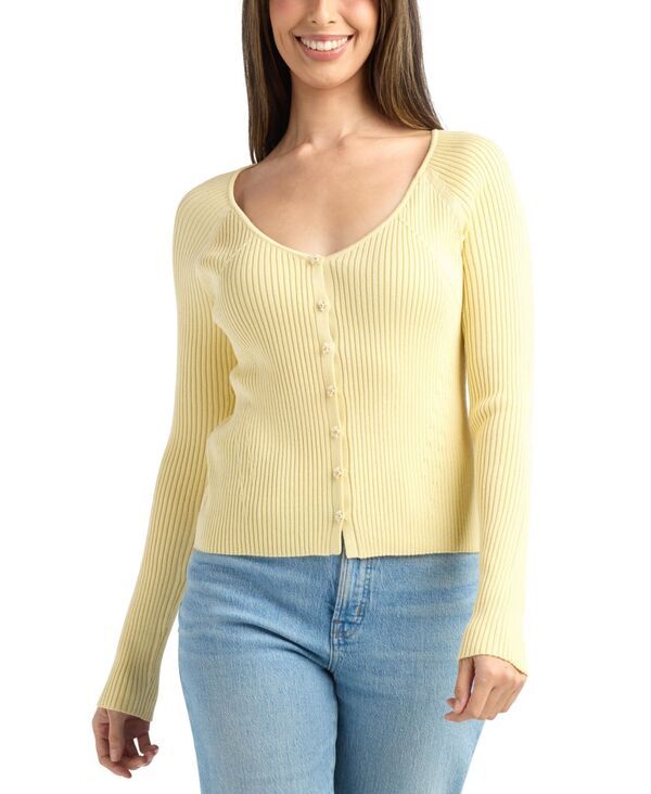 ビーシーエックス レディース アウター ニット・セーター Vネック BCX Womens VNeck Fitted Sweater Yellow イエロー