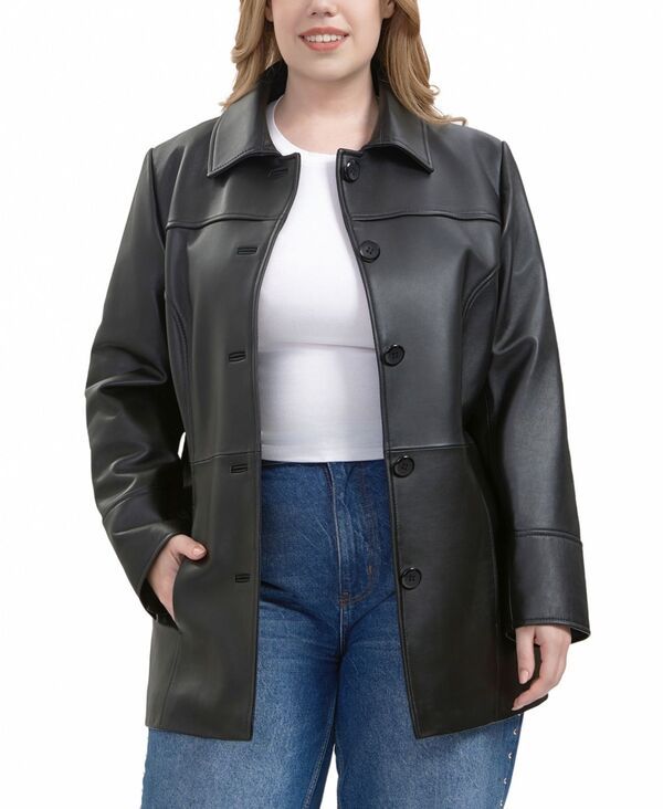 ビージーエスディー レディース アウター ジャケット・ブルゾン プラスサイズ コート レザー BGSD Plusize Sofia Leather Car Coat Black ブラック